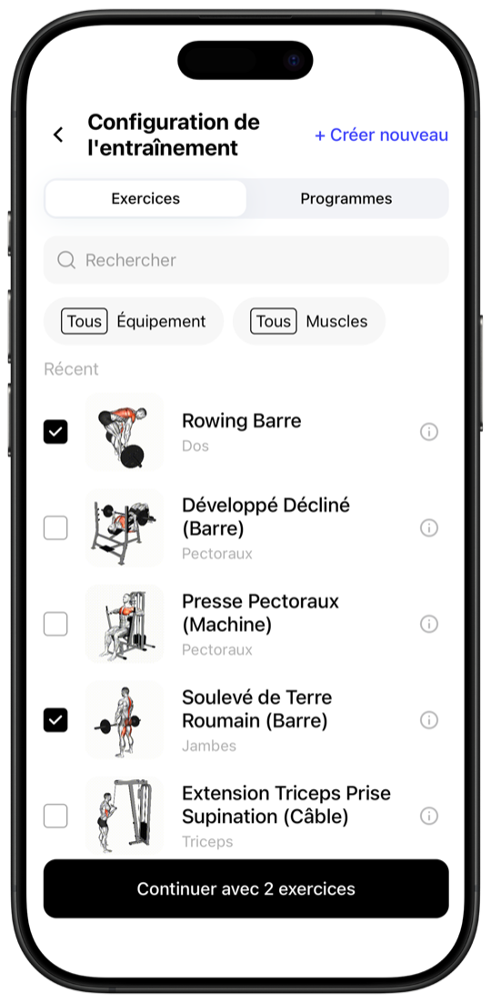 Fitnotes X exercise library with 800+ exercises, video thumbnails and muscle filters