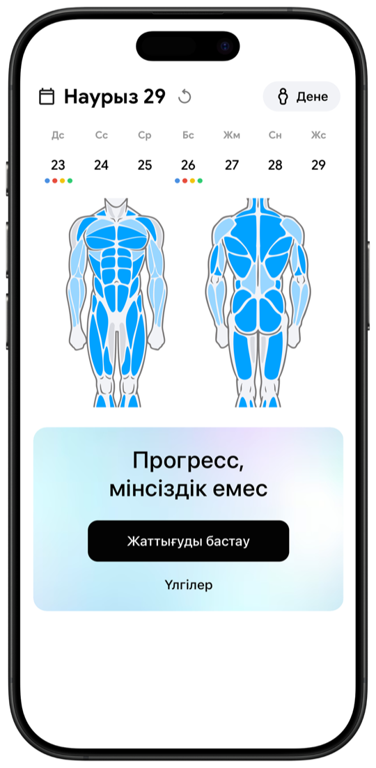 Fitnotes X workout tracker main screen with muscle body map and weekly calendar