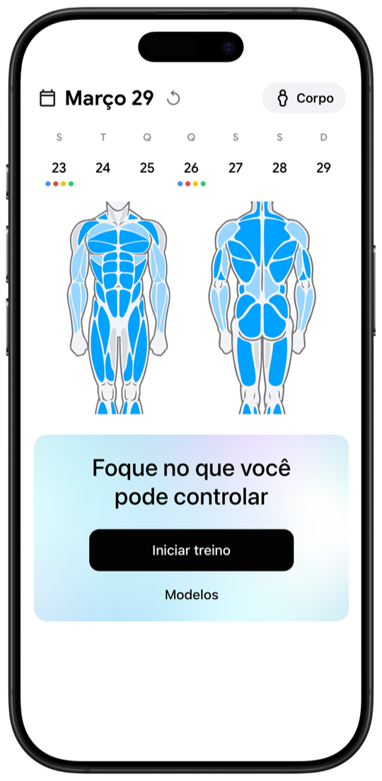 Fitnotes X workout tracker main screen with muscle body map and weekly calendar