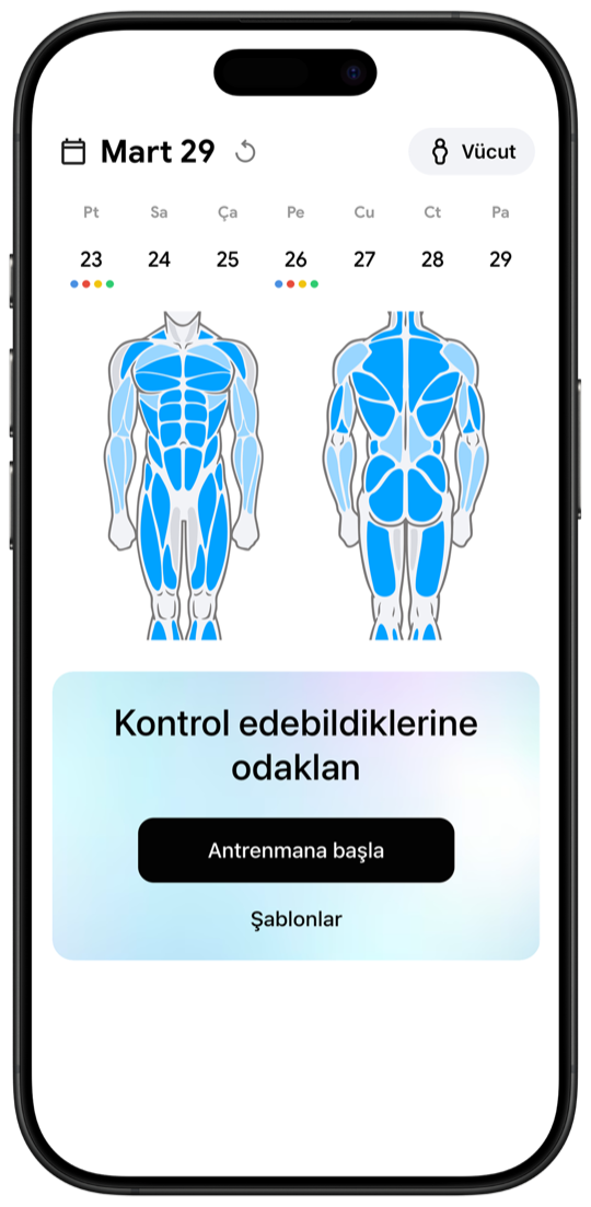 Fitnotes X workout tracker main screen with muscle body map and weekly calendar