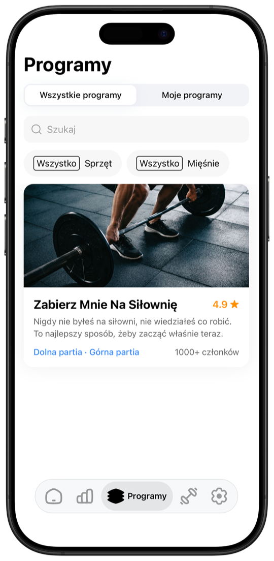 Fitnotes X workout programs screen with ratings and muscle group filters