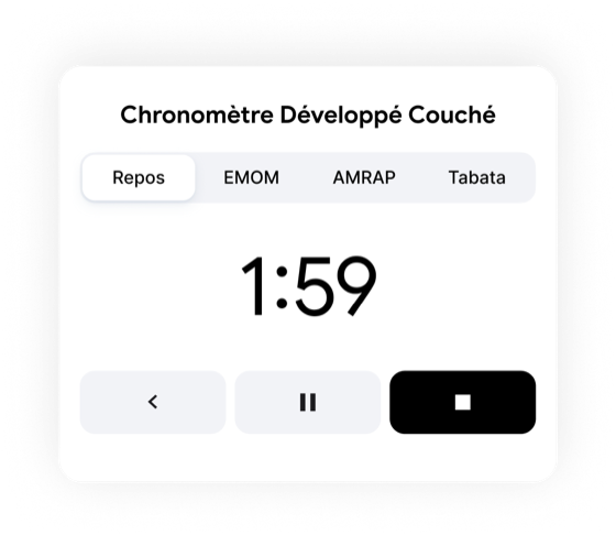 Rest timer between sets showing 1:59 countdown for Bench Press in Fitnotes X