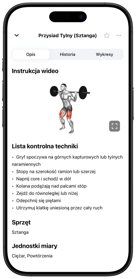 Exercise video tutorial with technique checklist and muscle targeting in Fitnotes X