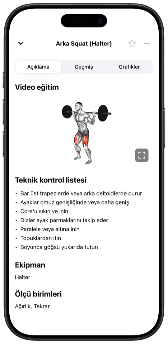 Exercise video tutorial with technique checklist and muscle targeting in Fitnotes X